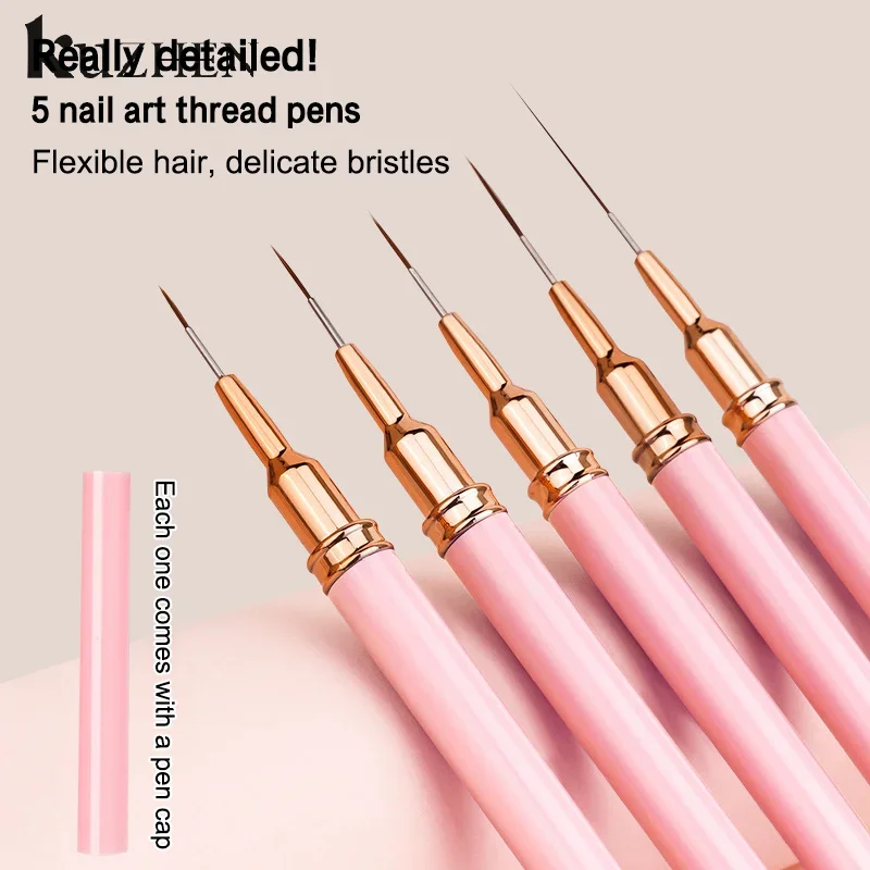 5 pezzi/set pennello professionale per nail art per la progettazione di pittura a strisce, pennelli per nail art con rivestimento in gel per unghie 7/9/11/15/20mm