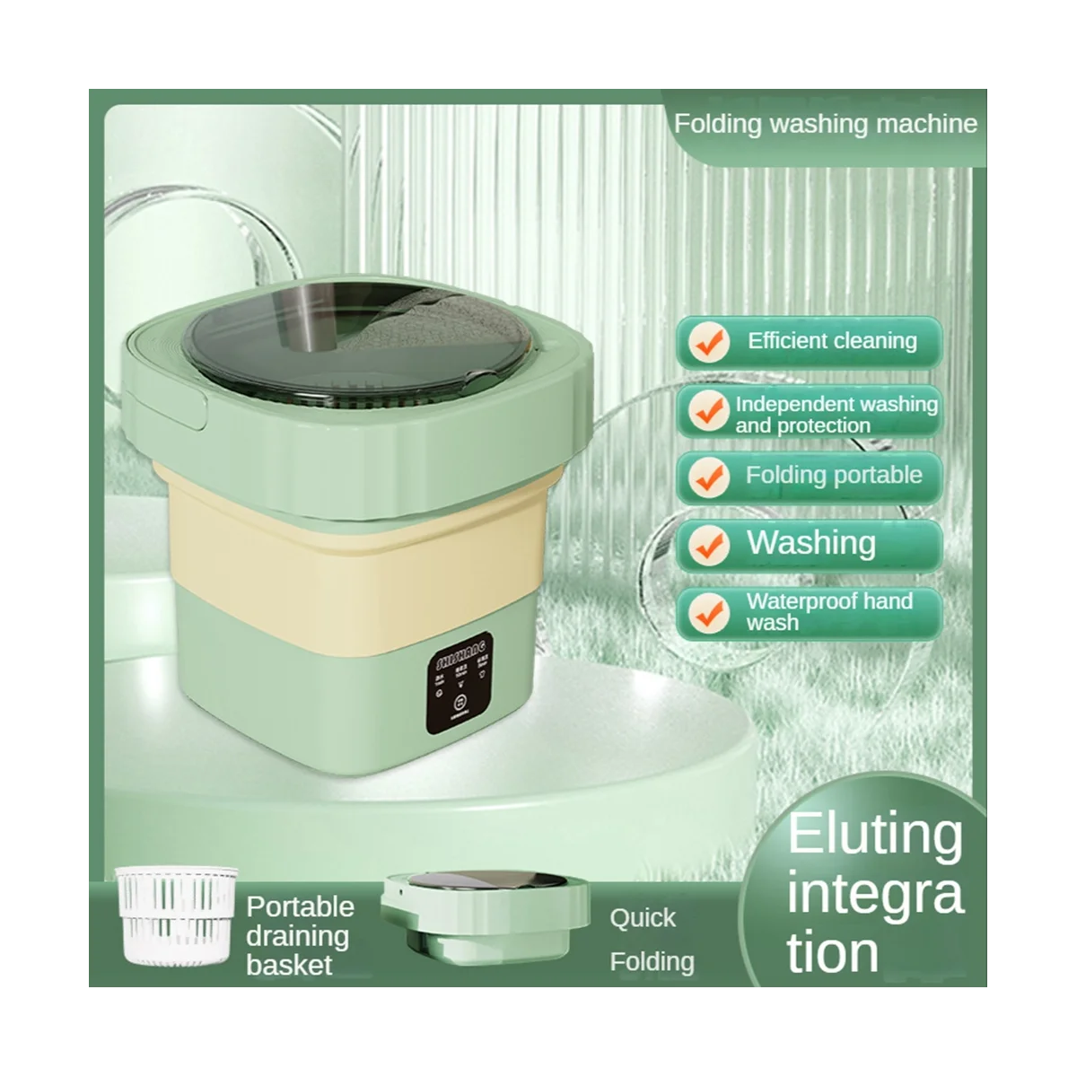 Portable Washing Machine Mini Foldable Washer Dryer Small Elution Bucket Washer for Apartment Dorm,Travelling EU Plug-B