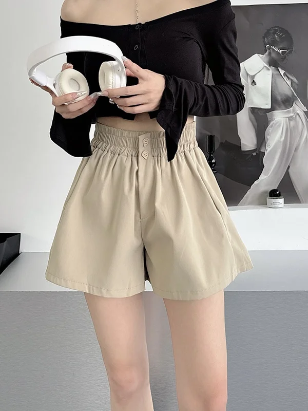 

Широкие шорты с высокой талией для полных женщин, тонкие, повседневные, летние, в корейском стиле, для работы и отдыха