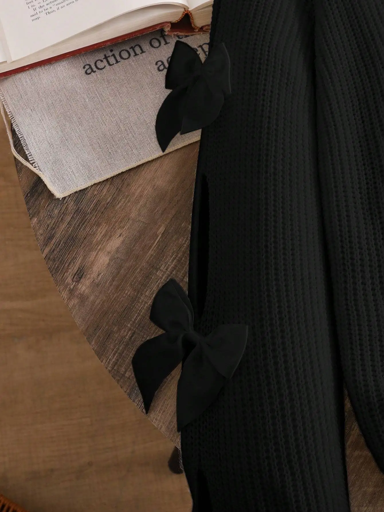 سترة توين جيرلز كاجوال برقبة دائرية وأكمام طويلة بفيونكة مجوفة، خريف/شتاء #3