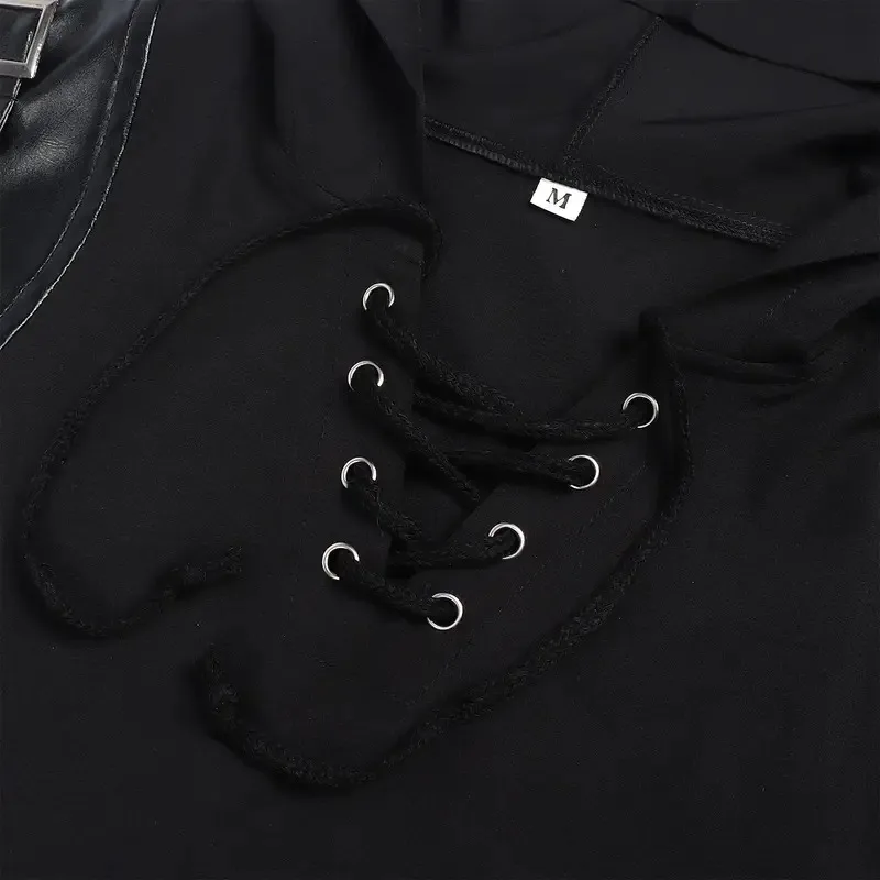 qq28LQMen قمصان القرون الوسطى القراصنة الدانتيل يصل بلا أكمام عصر النهضة Steampunk قميص الرجال القوطية الفيكتوري هالوين تأثيري الزي