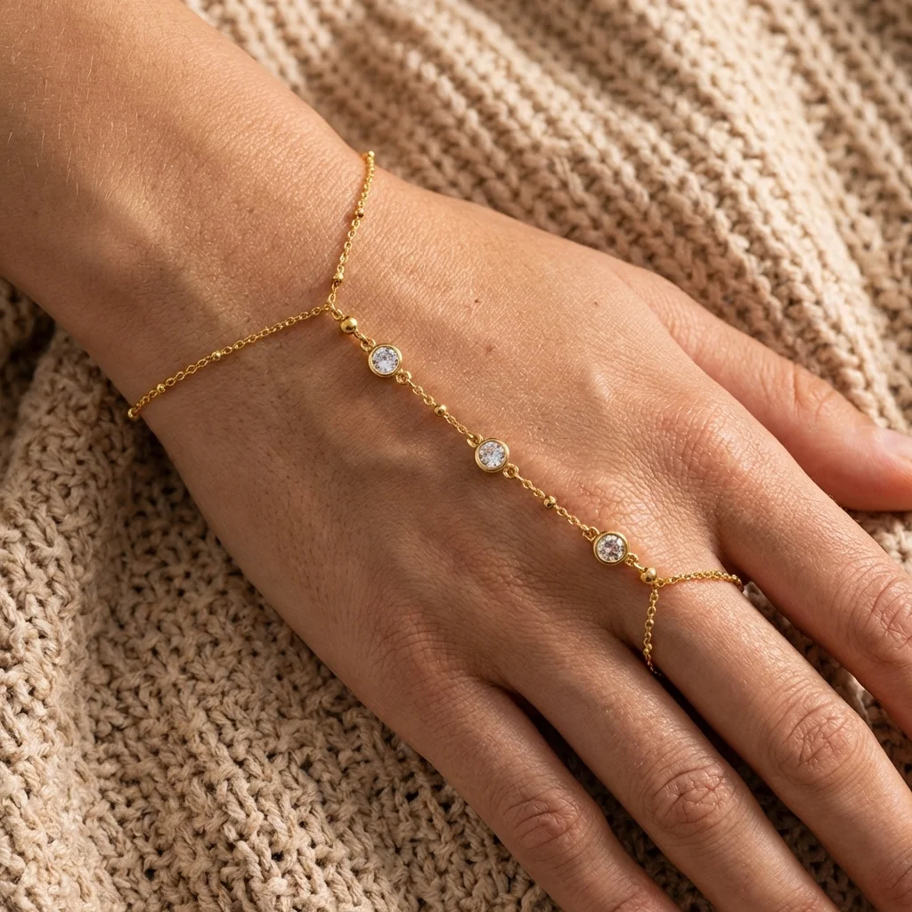 Minimalistisches CZ Edelstahl-Fingerarmband für Frauen Luxuriöse Braut Mehrlagige Handketten Party Hochzeit Schmuck Geschenk Wasserdicht – Detail 4
