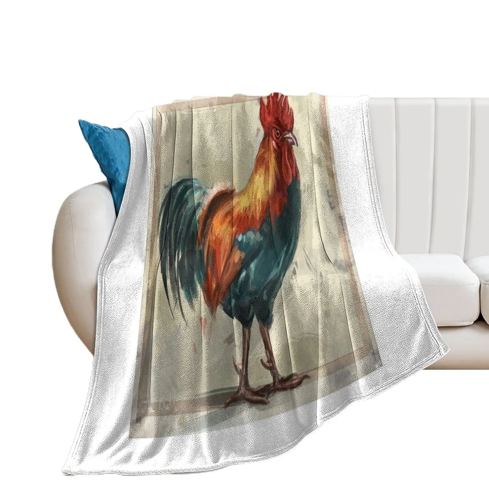 

Colorful Rooster Painting on Beige Background - Here Comes The Rooster 2 Throw Blanket Thins Bed linens Blankets