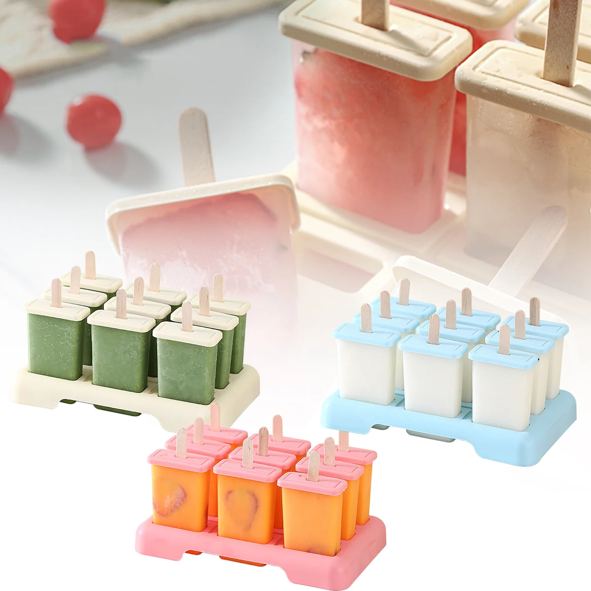 

Vertical Ice Cream Model with Wooden Sticks 9 Compartments Homemade Ice Cream Mould Commercial Ice Cream Mould Moulds