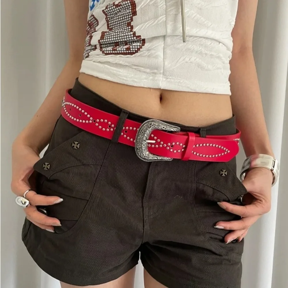 

Модный женский ремень с камнями, в этническом стиле, с заклепками, в стиле панк, Y2K, для американских платьев и джинсов, на каждый день
