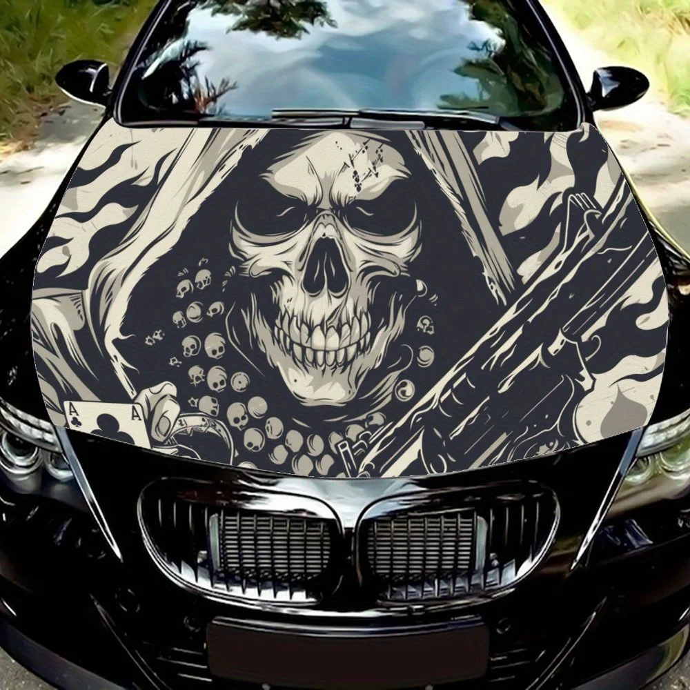 

Evil Gun Card and Skull Soul Car Hood Wrap Color Vinyl Sticker Truck Graphic Bonnet Auto Accessories Decoration Decal Gift