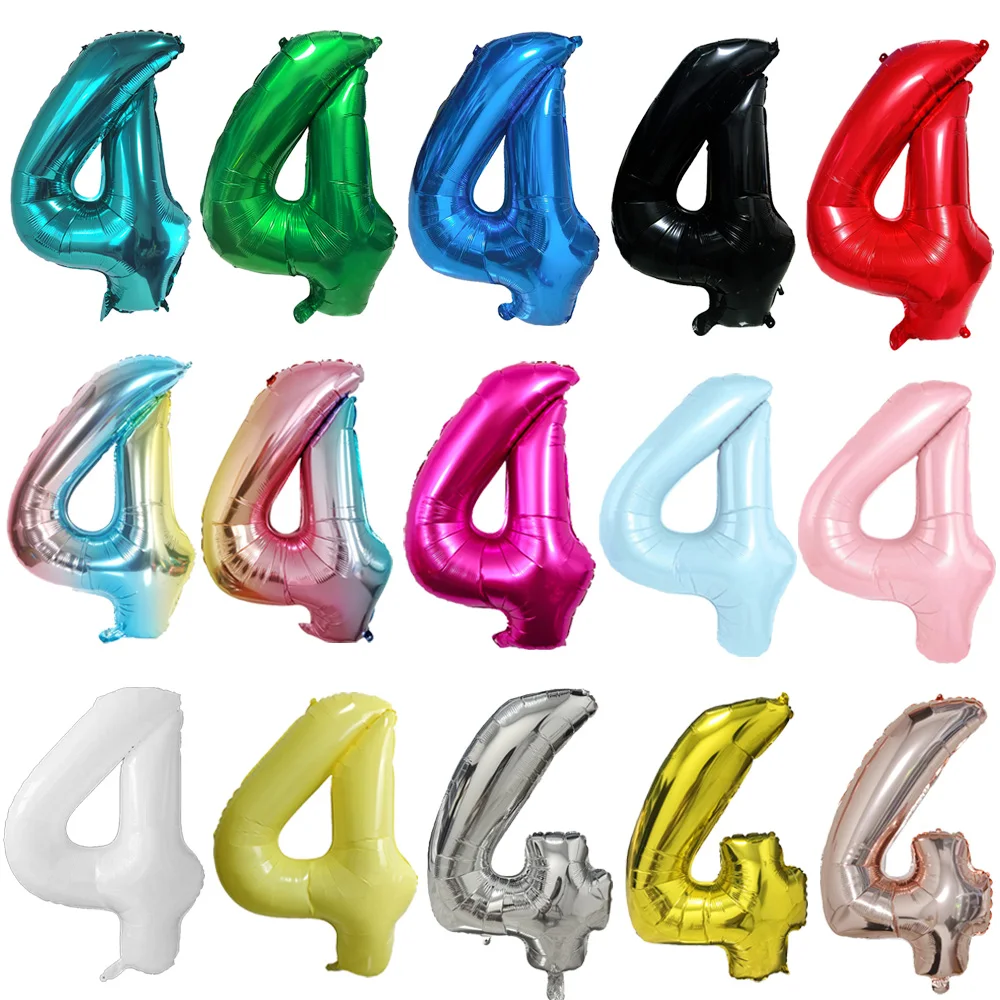 32 polegadas colorido prata dourado preto vermelho azul verde número 4 dígitos balão 4th festa de aniversário decoração de aniversário de casamento