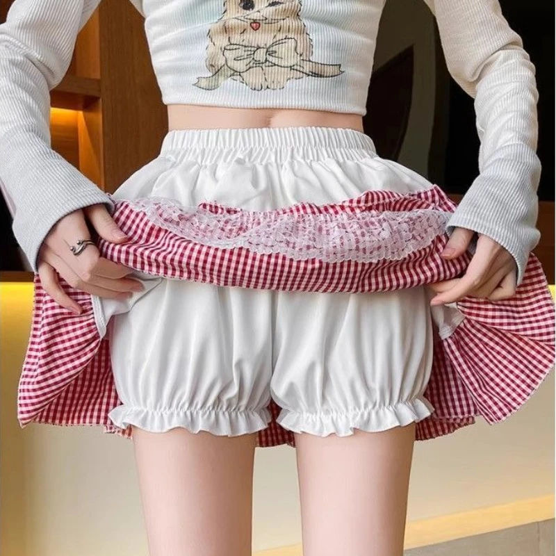 Franse Kant Stiksels Geruite Tutu Rok Vrouwelijke Zomer Zoete Hoge Taille A-lijn Babes Taart Rok Korea Chic Patchwork Casual Outfit