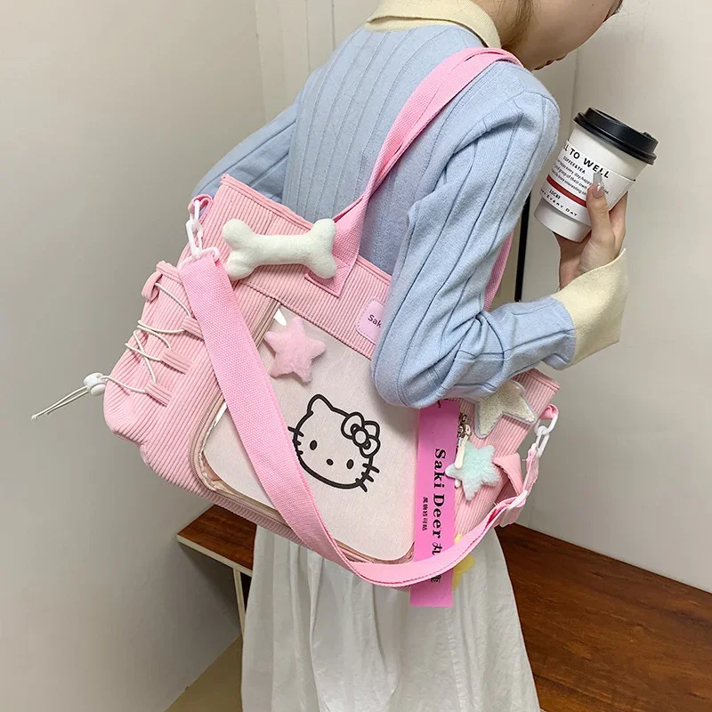 Sanrio Hello Kitty Cute Sweet Handbag Cartoon Fashion Simple Spice Girls Shopping Large Capacity Shoulder Messenger Bag