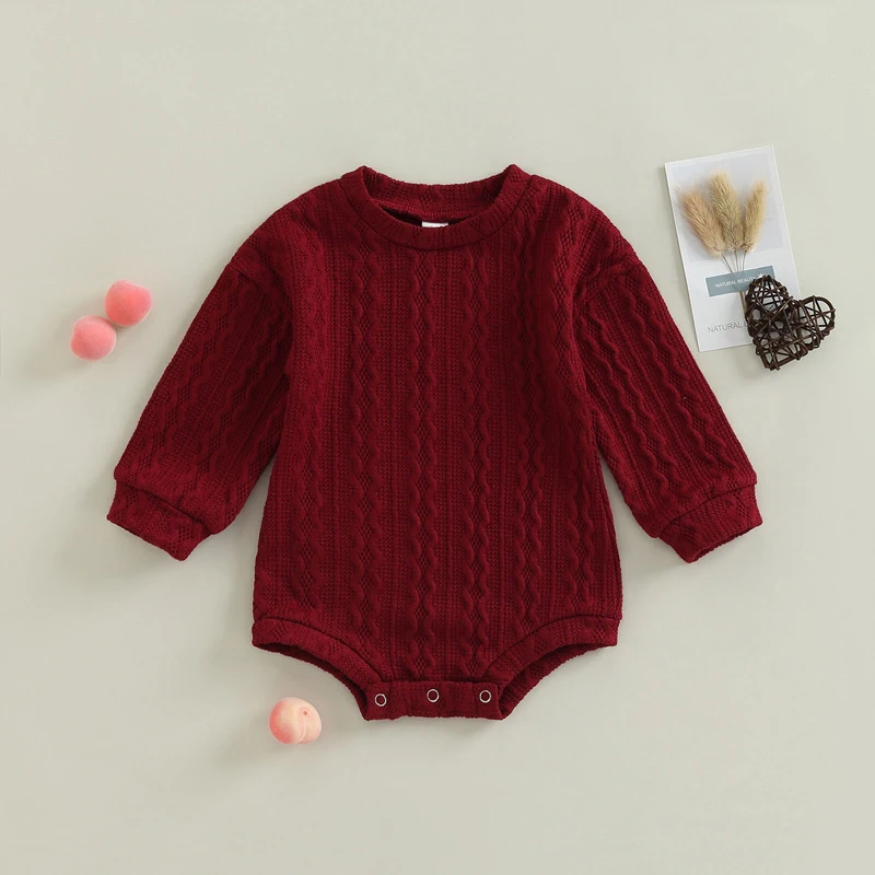 0-18M  Newborn Toddler Baby Sweater Romper Solid Color Long Sleeve Knit Bodysuits Knitwear Boys Girls Autumn Winter Clothing