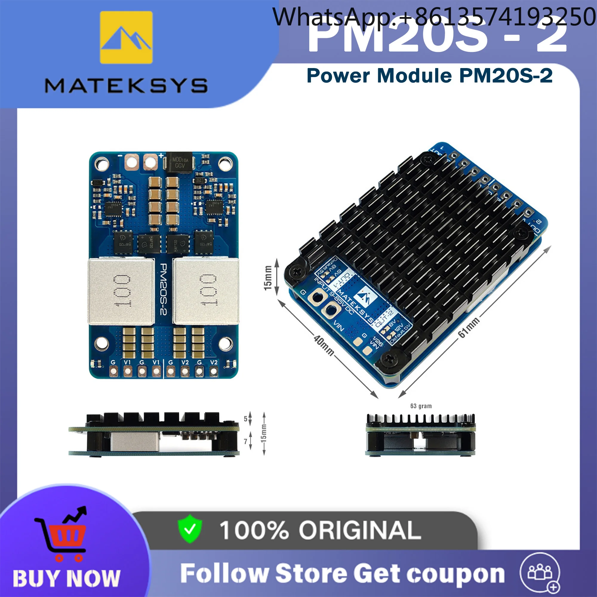 

Matek MATEKSYS PM20S-2 POWER MODULE 9-85V DC IN 4-20S 85V TVS protection /2x independent Step-Down Voltage Regulators For RC FPV