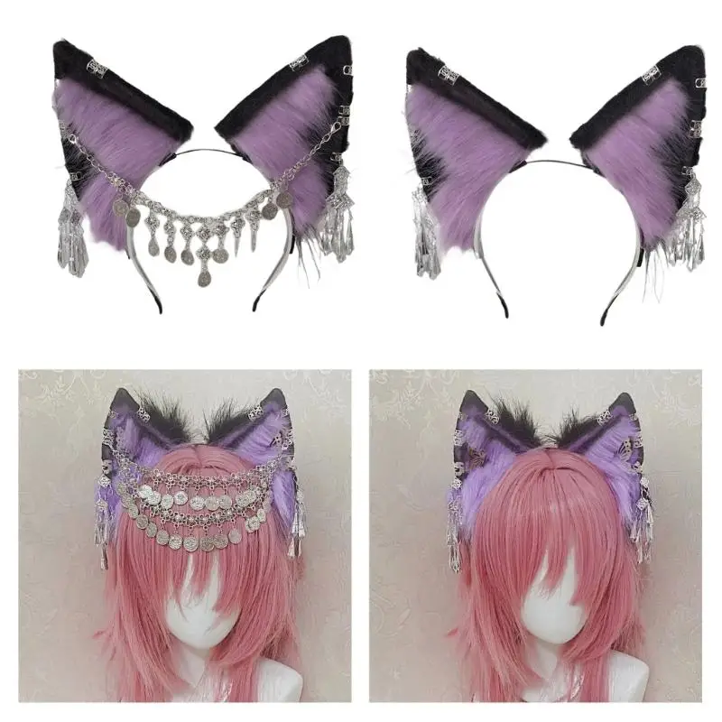 

Cosplay Wolf Ear Hairband with Metal Earring Woman Teens Headbands for Movie Enthusiasts Anime Theme Gatherings Hairband