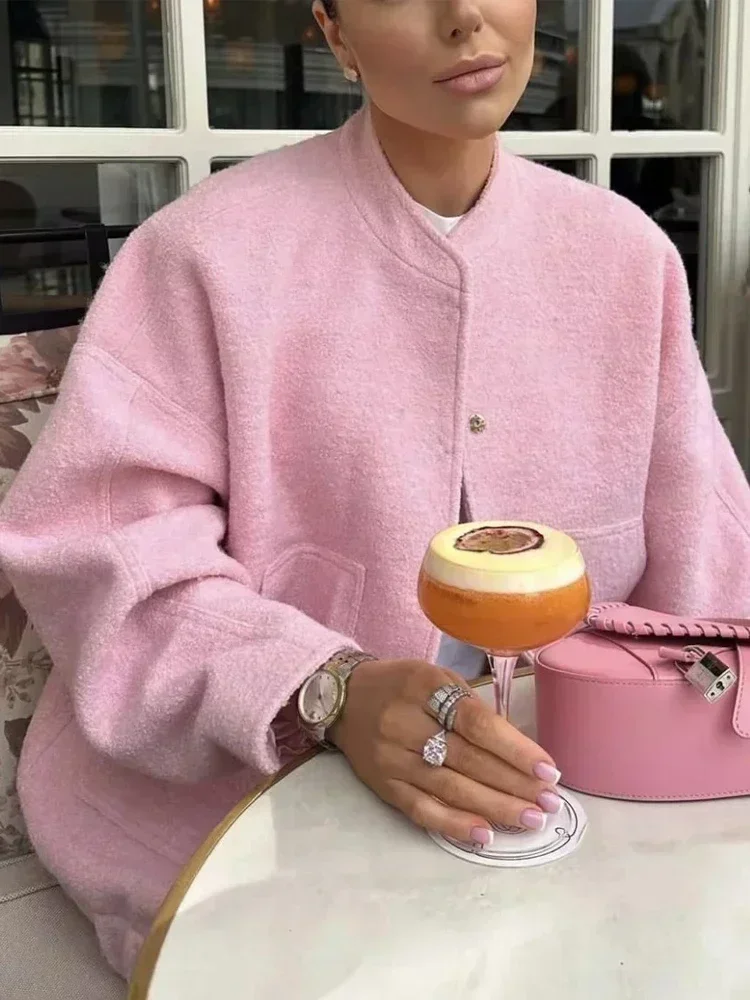 Giubbotto Bomber da donna Color caramella 2024 felpa con cappuccio autunno inverno con bottone cappotto allentato rosa per ragazze giacca Oversize carina per donna