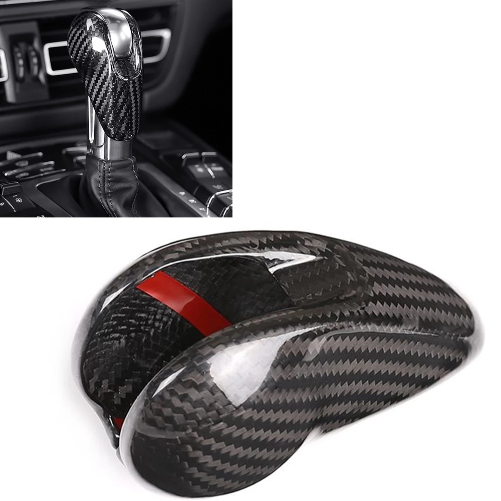 

Car Gear Shift Head Knob Cover Trim For Porsche MACAN 718 911 Panamera S GTS Boxster Cnyenne Real Carbon Fiber Grab Collar Shell