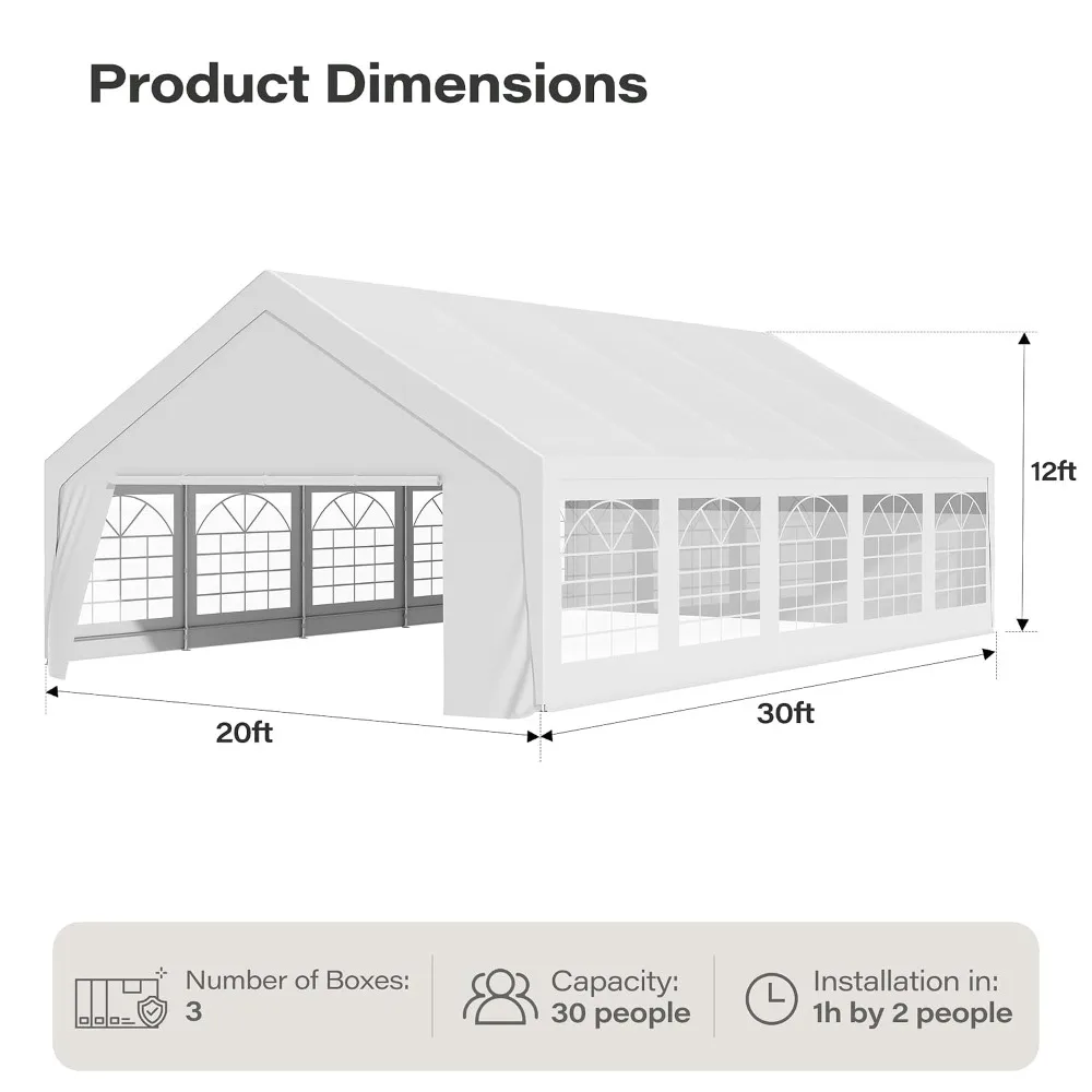 20x30 Party Tent, Galvanized Steel Pipe Waterproof Canopy with Sidewalls & Roll-Up Door, Event Shelter for Wedding, Custom