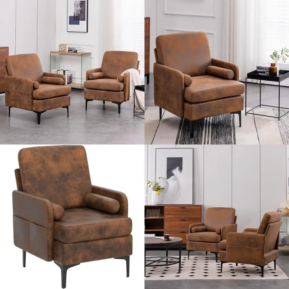 

Rustic 25W x 23D Accent Chairs Set of 2, Comfortable Cross-Legged Reading Chairs with Upholstered Cozy Sofa Armchairs for Corner