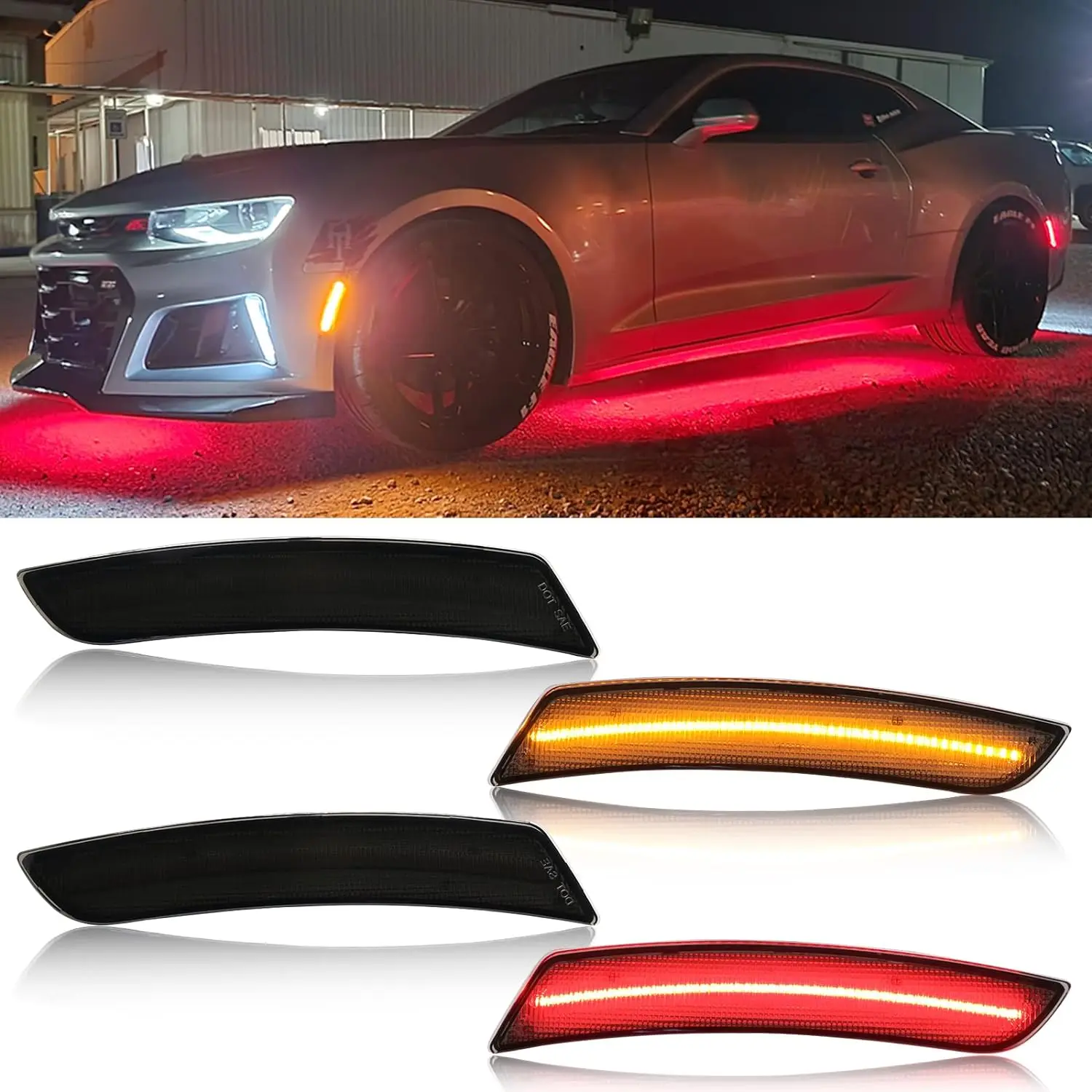 

4PCS Front Amber & Rear Red Led Side Marker Lights Turn Signal Indicator Blinker Lamps For 2016-2023 Chevy Camaro SS LT LS ZL1