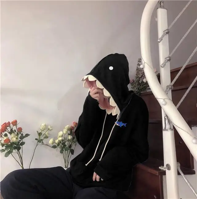 

Funny Shark Animal Hood Sweatshirt | Cute Kawaii Oversized Cropped Top, Plush Lined for Winter