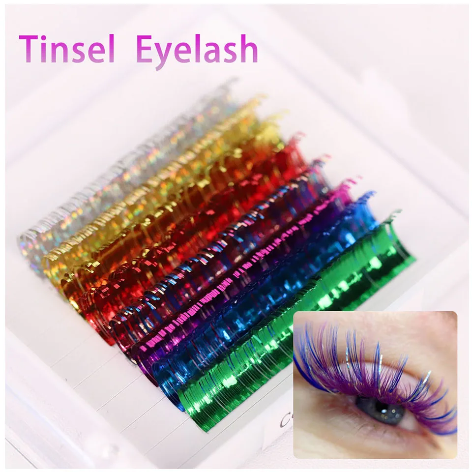 

Lashprofessor Shiny Colorful Eyelashes Makeup Mix Colors Tinsel Individual Lashes Holographic Tinsel Eyelashes Extensions Cila