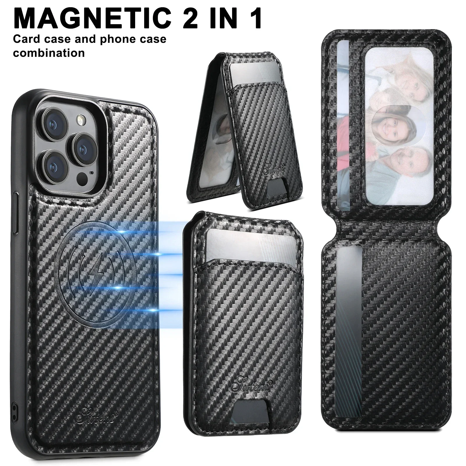 Leather Carbon Fiber Texture Phone Case For Iphone 13 12 14 15 Pro Max 15 Plus Luxury Card Wallet Stand Magnetic Phone Cover