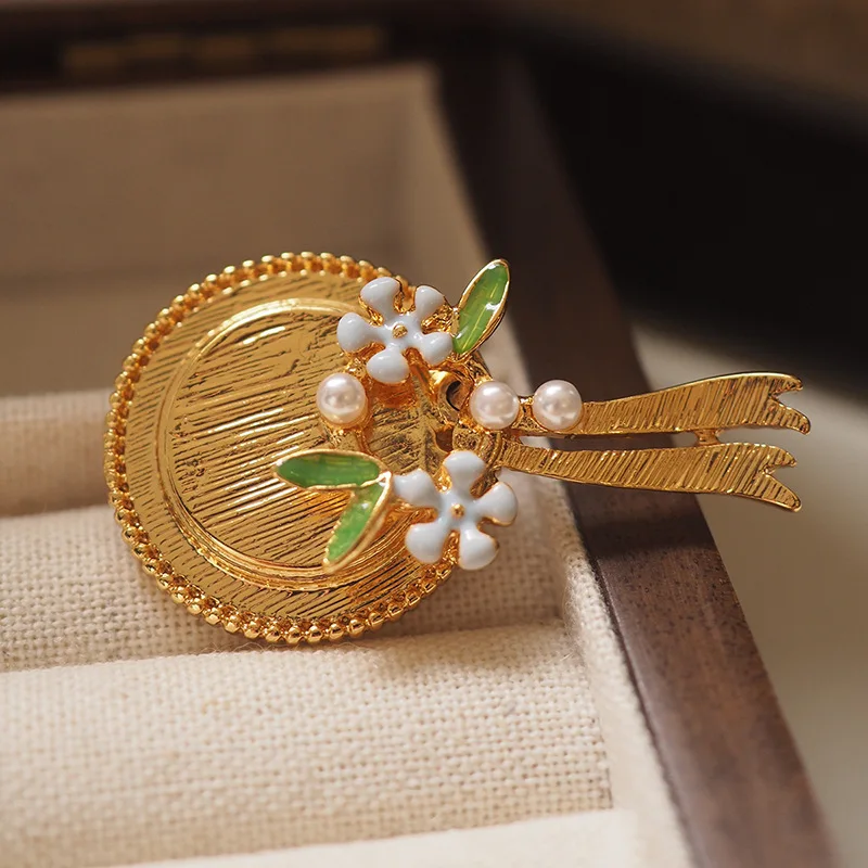 

French Vintage Pearl Flower Brooch - Niche Gold-Plated Straw Hat