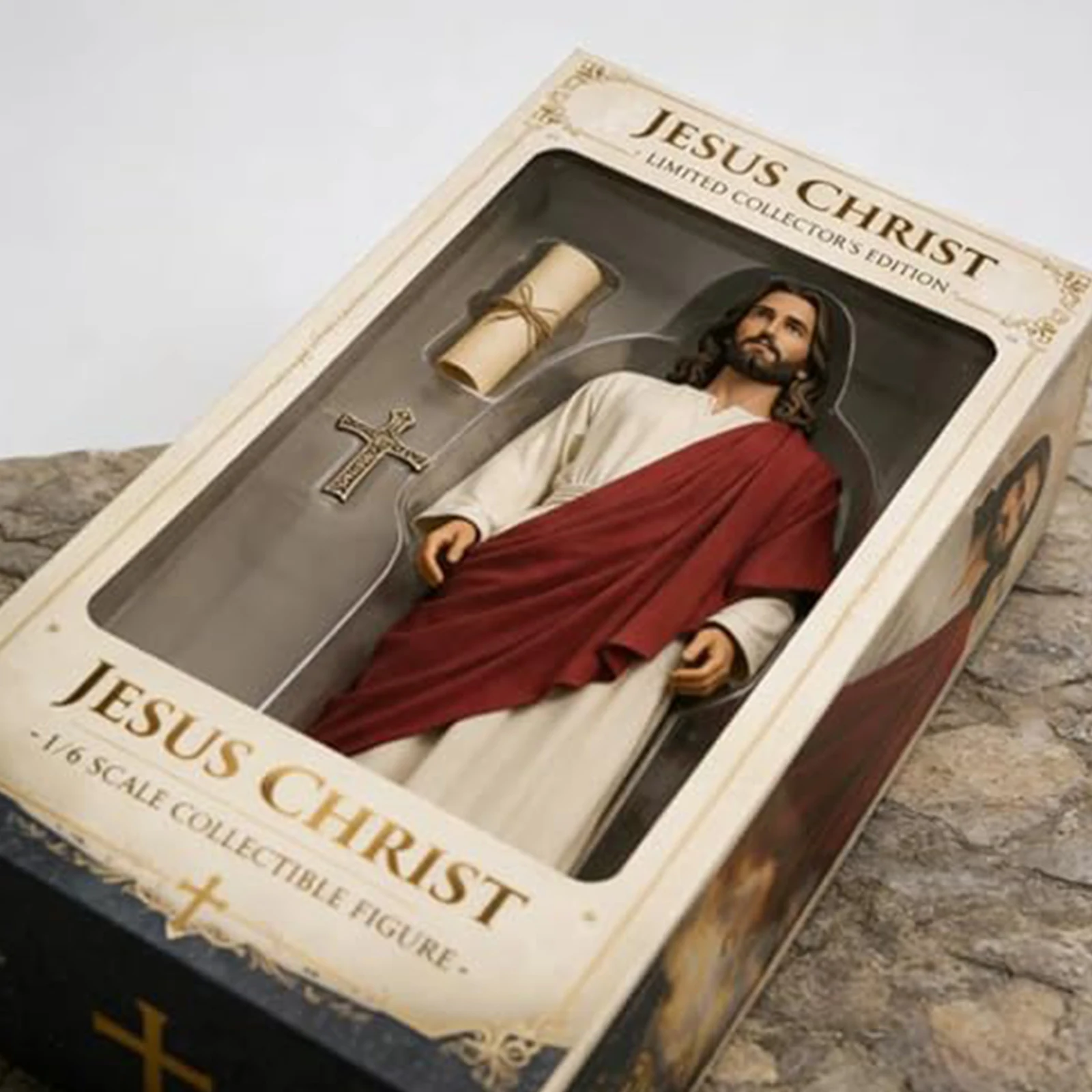 2D-Flachdesign einer Vintage-Jesus-Christus-Statue mit ausgestreckten Armen für religiöse Darstellungen, Weihnachtsfeiern und Cosplay. – Detail 6