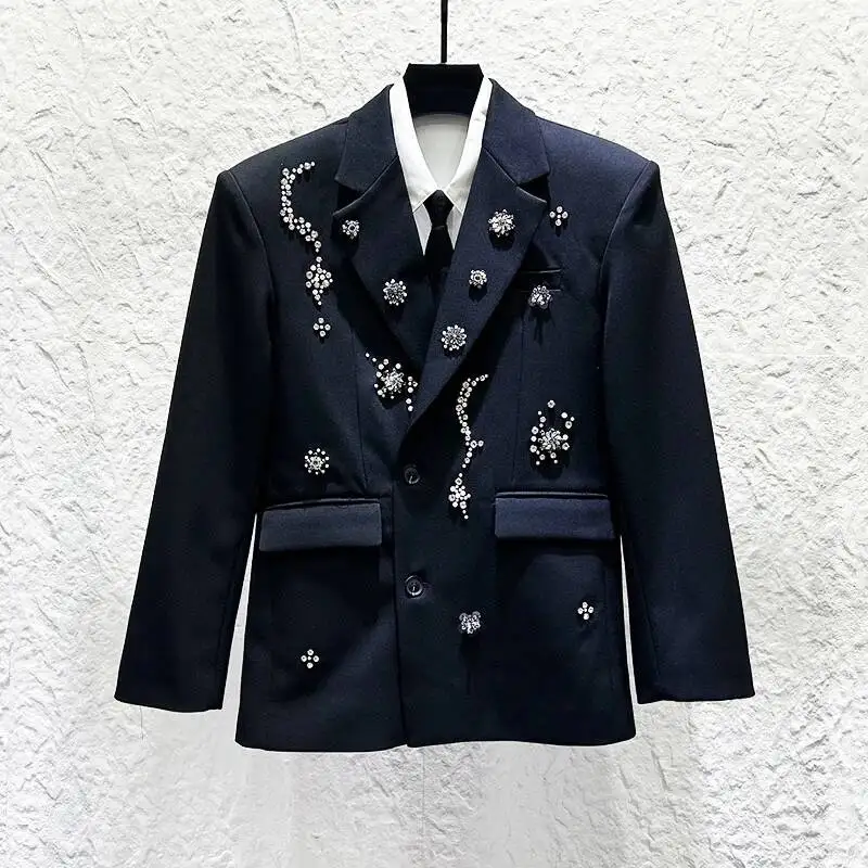 All Over  Pearl Beaded Men's Blazer Structured Shoulder Tailored Niche Spring Autumn Casual Suit Jacket NS5F