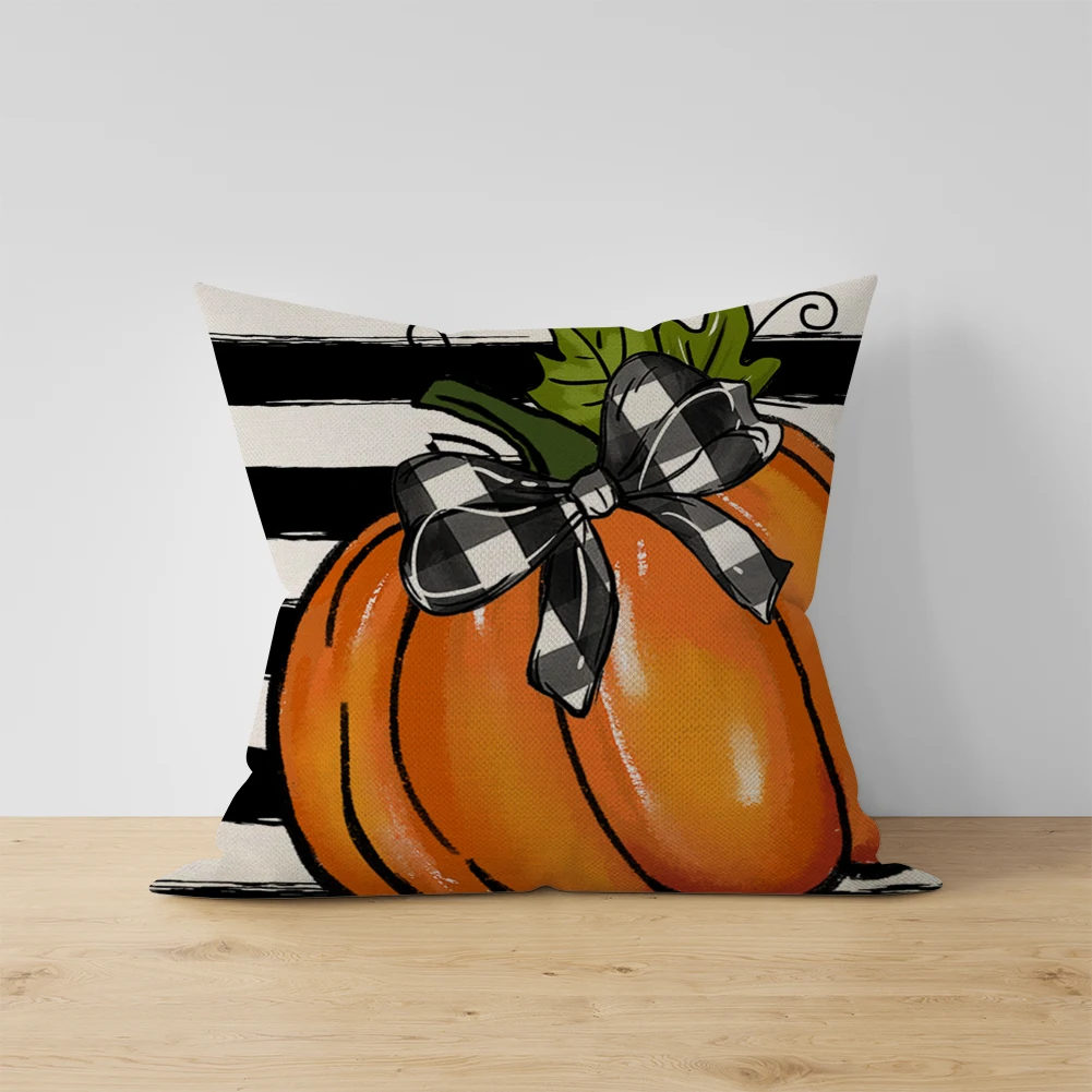 Juste de coussin imprimée pour Thanksgiving, taie d'oreiller décorative, Aliments, érable, cuir chevelu, canapé, automne, 45x45cm