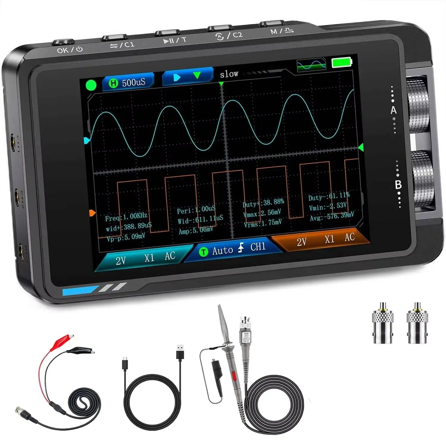 

FNIRSI DS215H 2-in-1 Handheld Oscilloscope 50MHz, 2 Channel Digital Portable Oscilloscope DDS Signal Generator, 250MS/s Sampling