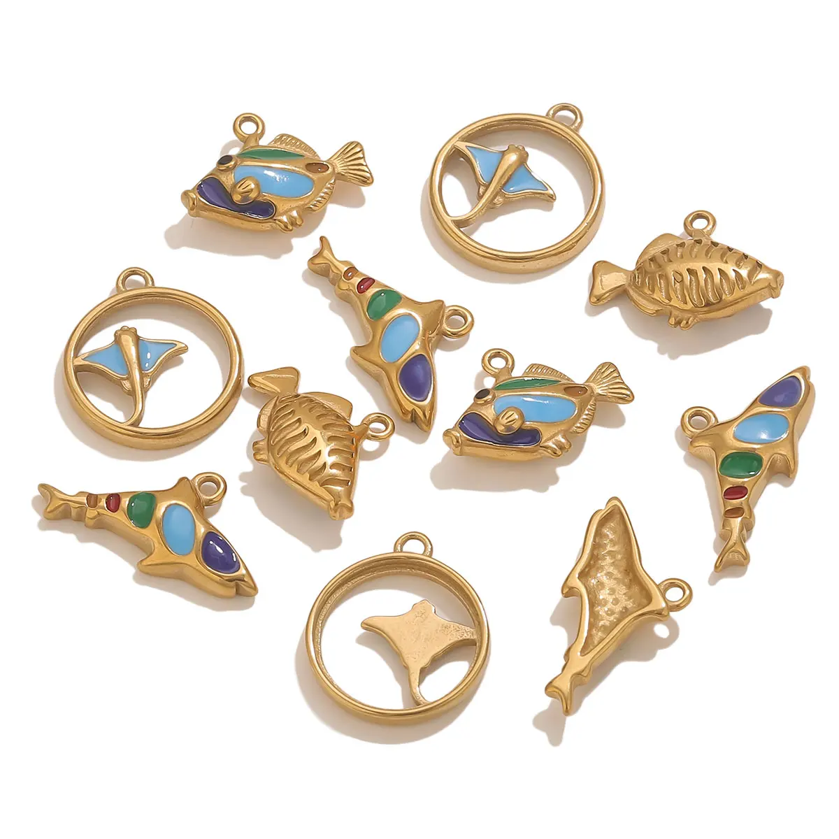 

3PCS 18K Gold Plated Stainless Steel Enamel Fish Pendants DIY Jewelry Making Materials for Necklace Bracelet Earring Wholesale