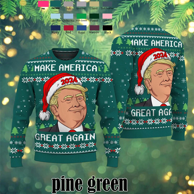 2024 Trump Make America Great Again Christmas Ugly Sweater Fashion Trend Holiday Xmas 3D Printed Sweatshirt Loose Mens Pullovers