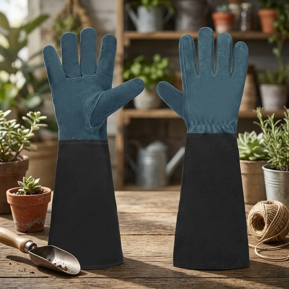 Gardening Gloves Constructed from Cowhide Leather for Thorn and Scratch Protection During Clearing and Renovation
