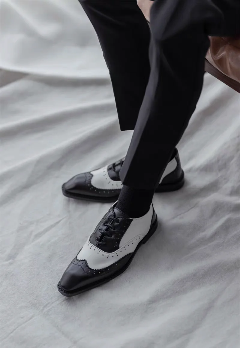 BJDdoll-schoenen zijn geschikt voor ID75 Oom leren schoenen leren veterschoenen Britse gesneden kleurblokken leren schoenen bruin