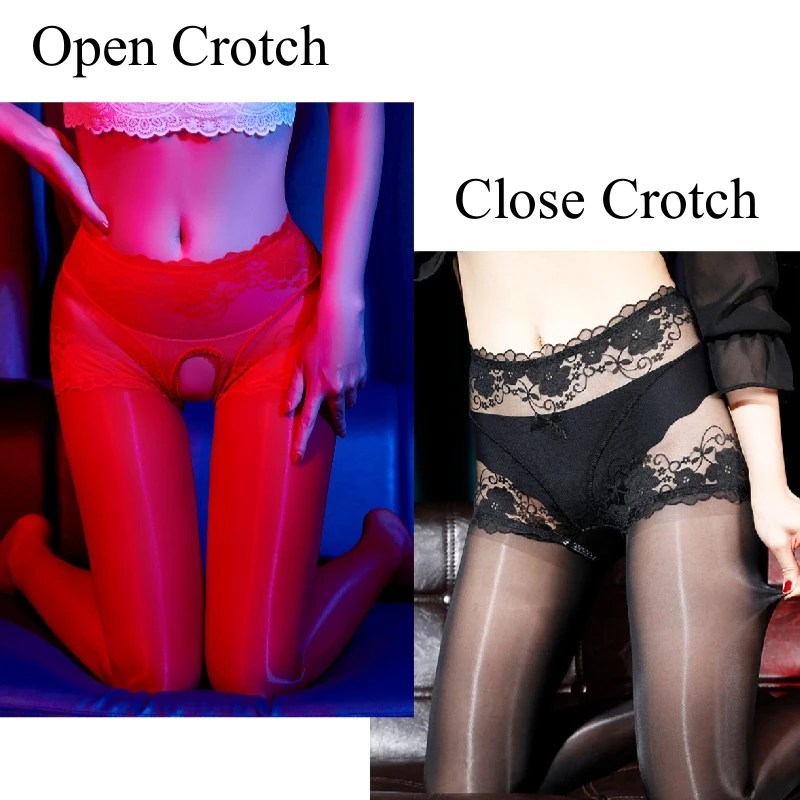 2 In 1 Crotchless Lace Panties High Waist Nylon Pantyhose For Women Oil Shiny Open Crotch Tights Erotic Lingerie Sexy Stockings