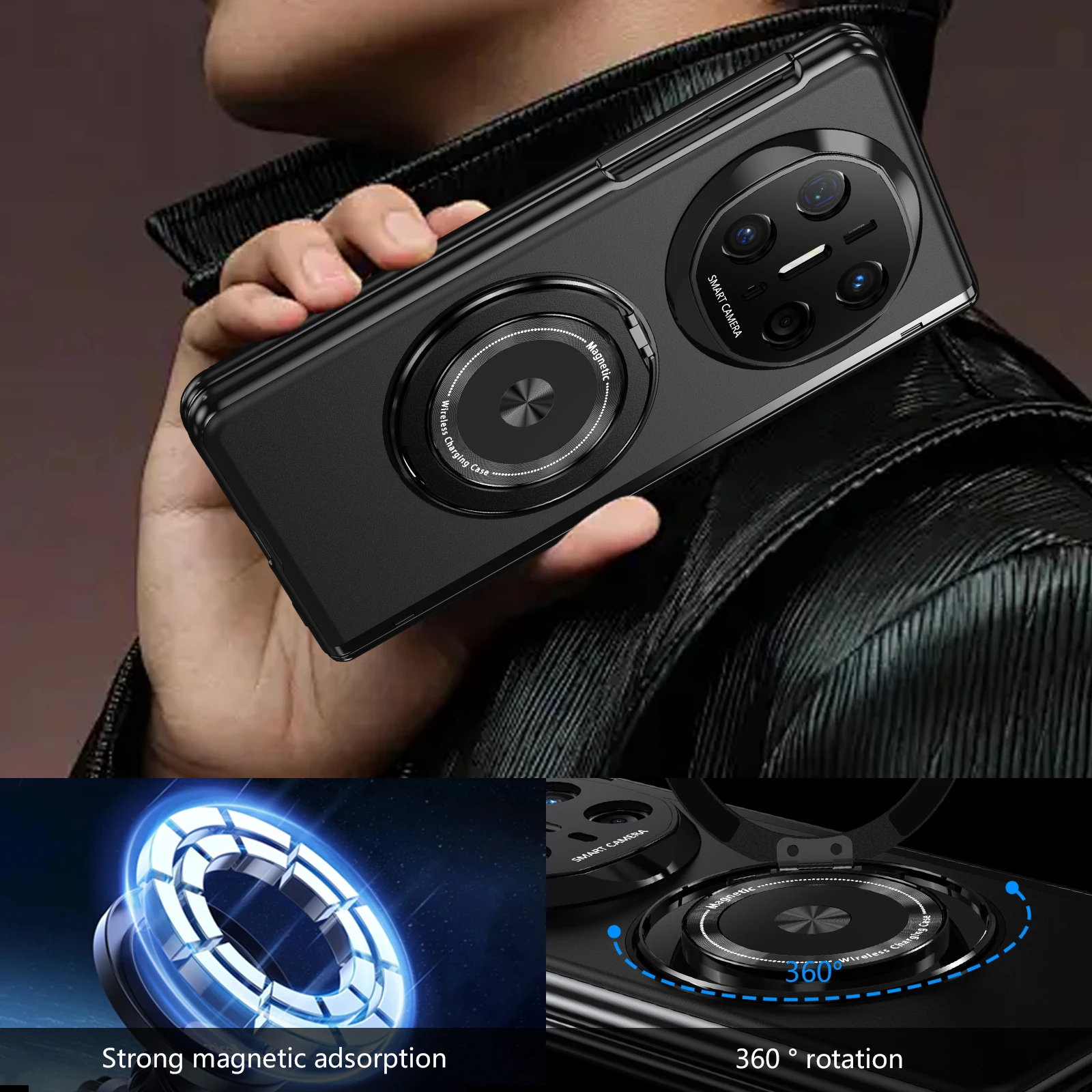 

Матовый стеклянный чехол с магнитным шарниром для Huawei Mate X6, защитный кронштейн, кольцо, вращающийся держатель, задняя крышка