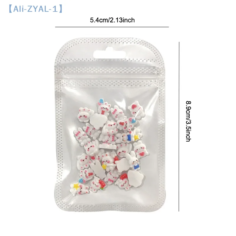 【ZYAL-1】30 szt. Ozdób do paznokci w kształcie króliczków, żywiczne ozdoby 3D w kolorach cukierków, kreskówkowe małe brązowe misie, kawaii akcesoria do paznokci