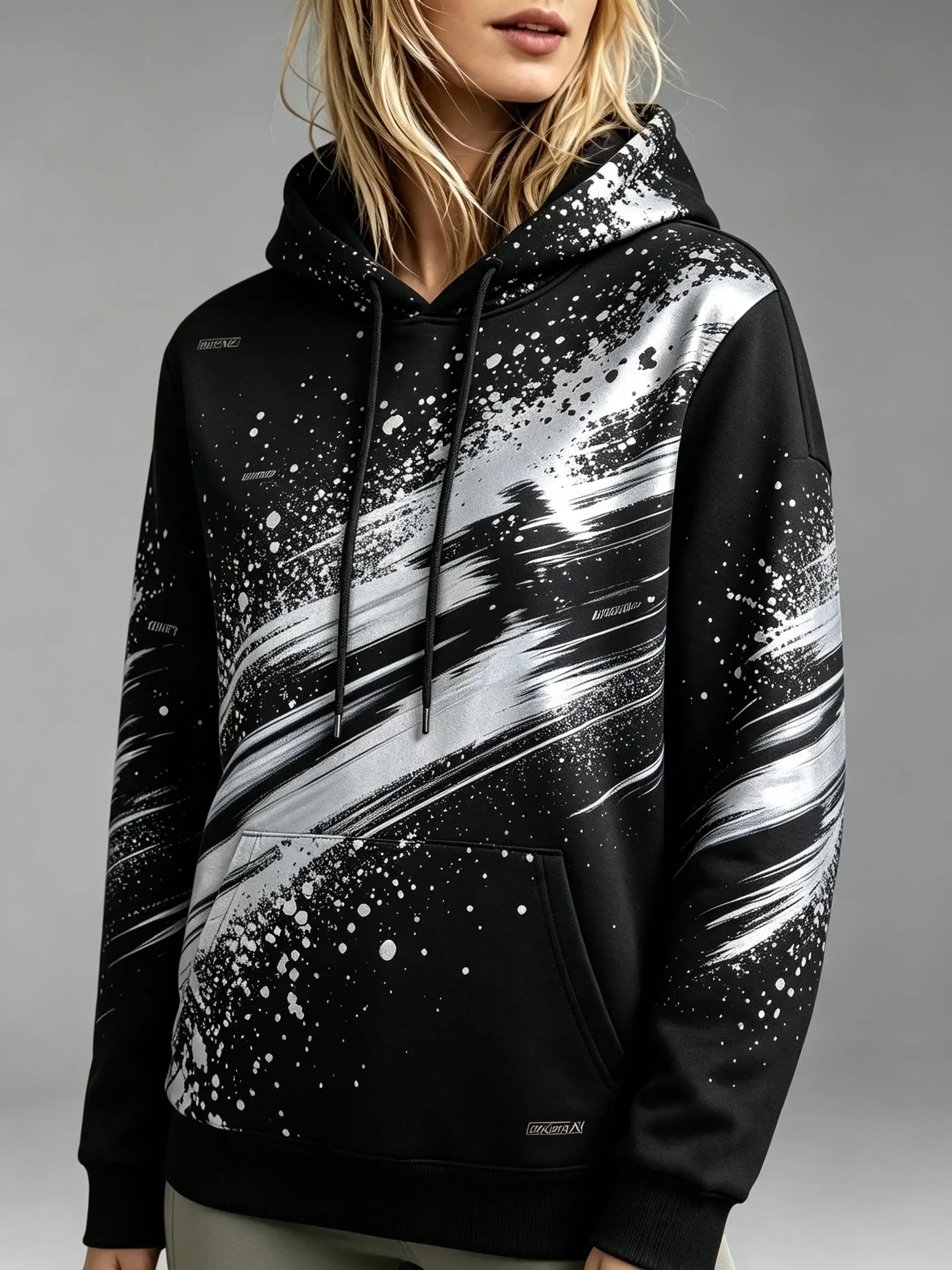 Women Fleece Hoodie Abstract Splash Brush Stroke Print Oversized Hooded Sweatshirt Winter Pullover