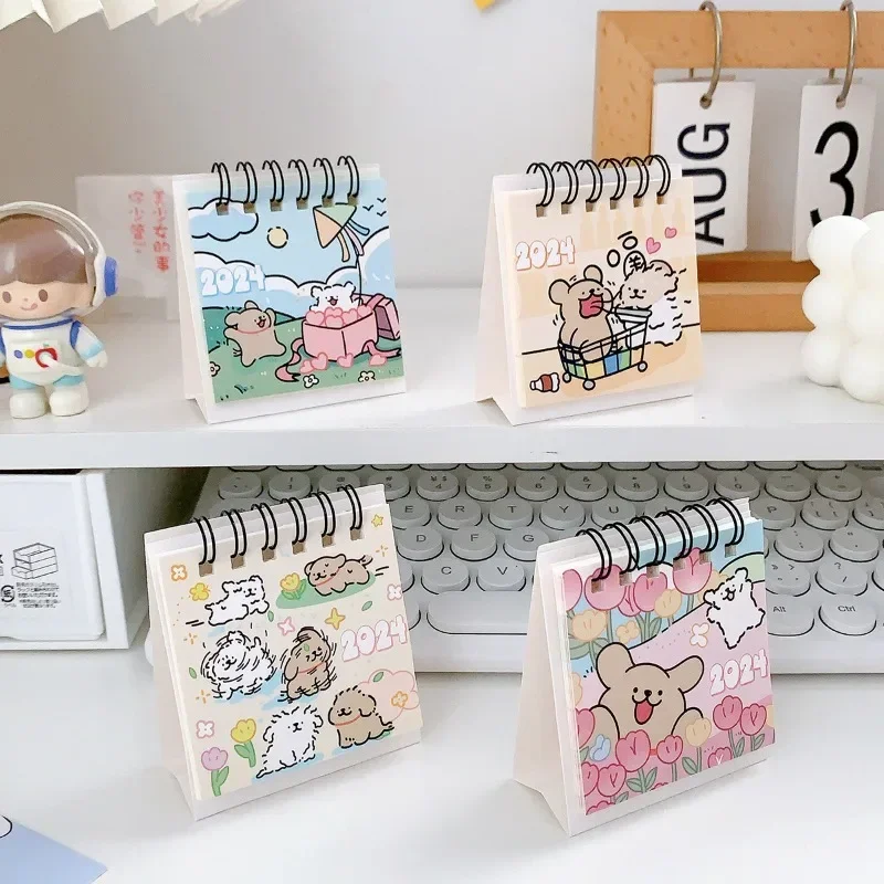 Mini Tisch kalender schöne Cartoon Tier Student Klassen zimmer Kalender kleine tragbare Spule Desktop-Kalender Bürobedarf