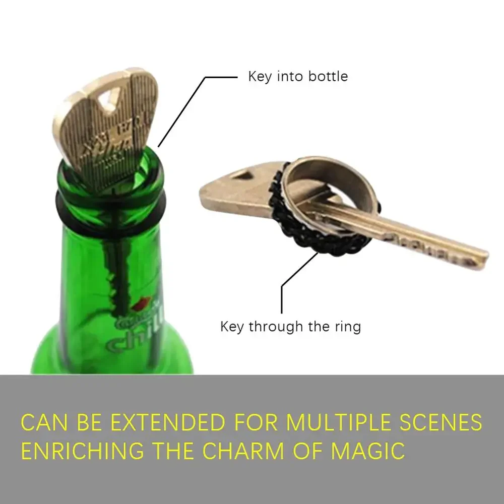 2 Pcs New Magic Trick Toy Folding Key Thru Bottle Or Ring Penetration Magic Crossing Show Props Magic Joke Toy Decompression toy