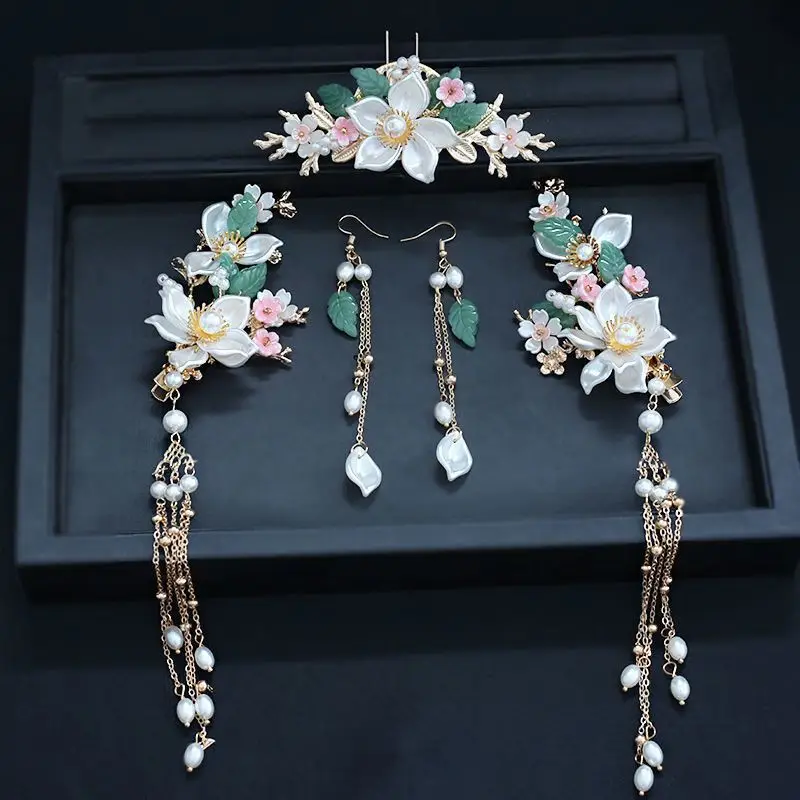 Weibliche Chinesische Stil Hanfu Haar Zubehör für Frauen Mädchen Neue Kopfbedeckungen Quasten Perlen Blumen Haar Clip Kopfschmuck 5 Teile/satz – Detail 9