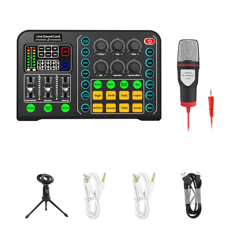 Professional Audio Mixer With Microphone Set, Mixer Live Sound Card Effects For Streaming Gaming