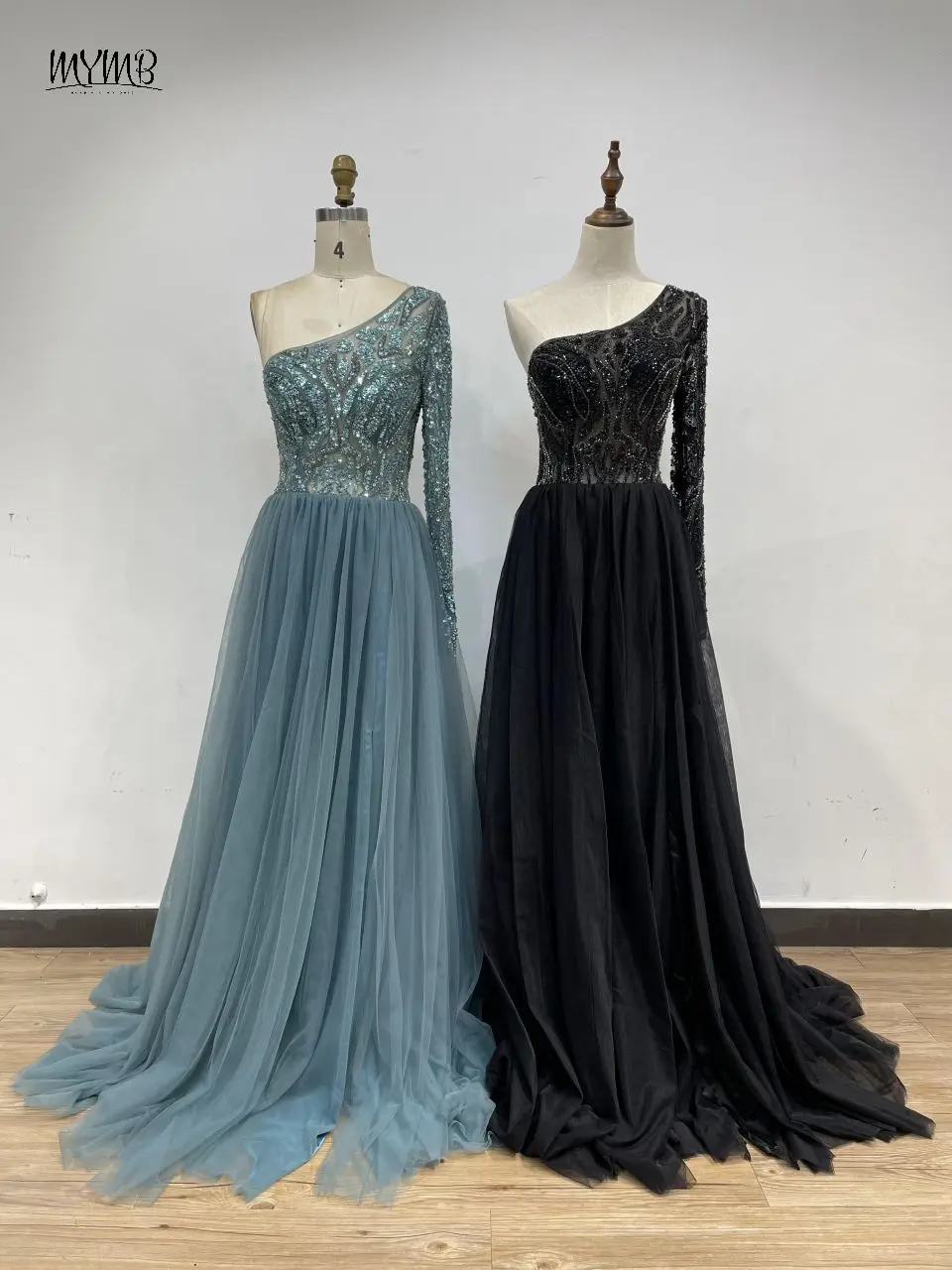 

MYMB Blue Exclusive Beaded One Shoulder Wedding Party Dress for A Guest Evening 2024 Arabic Luxury A-Line Side Slit Prom Gowns