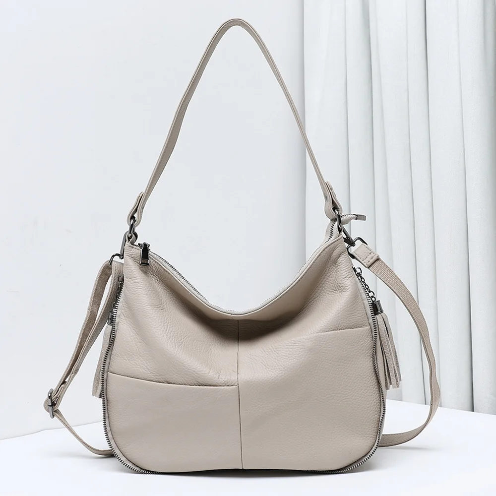

100% Cowhide Tassel Soft Leather Genuine Leather Women's Single-shoulder Crossbody Hand-held Armpit Mommy Designer Luxury Bag