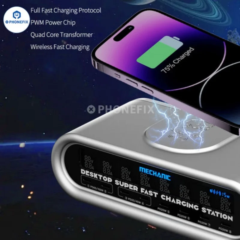 Mechanic-cargador magnético inalámbrico para teléfono móvil, dispositivo electrónico de carga superrápido con pantalla LCD multipuerto PD de 100W para Iphone, Xiaomi y Samsung