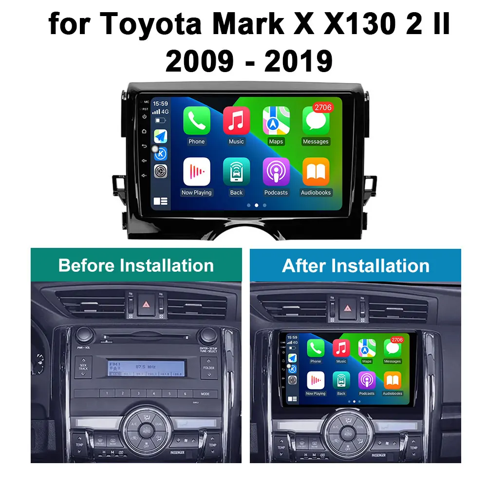 Car Radio Video Multimedia Player GPS Navigation Android Auto for Toyota Mark X X130 2 II 2009 - 2019 Audio DSP Stereo HD Screen