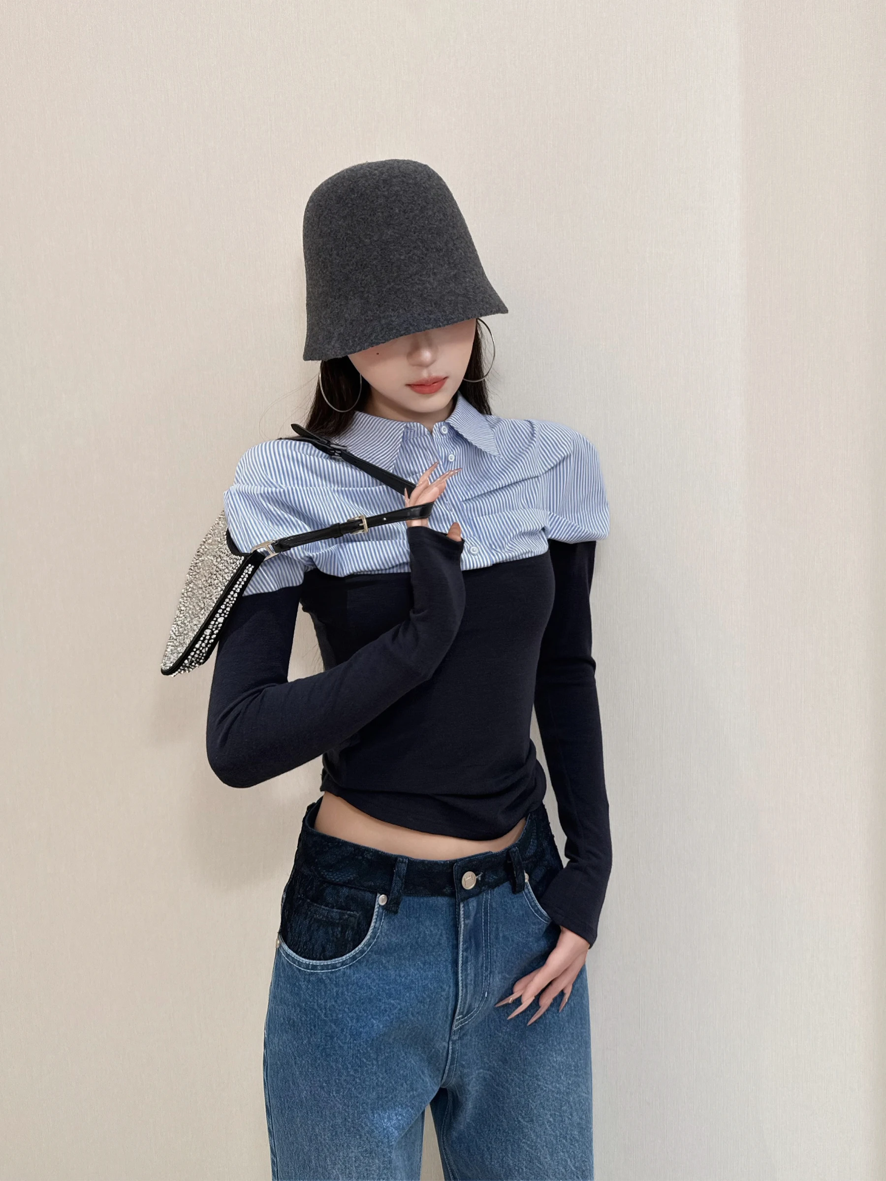 

NancyCavally Double-Sided Woolen Knitwear High Sensation Pleated f irt Sle Women's Faion Spring Season Breathable