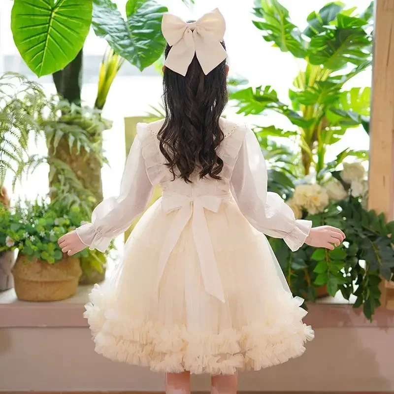 Girls' Spring and Autumn 2024 New Children's Western Style Birthday Princess Dress Baby Tutu Long Sleeve Skirt