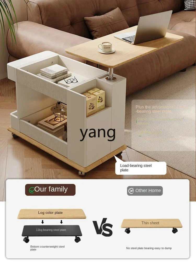 Yjq log cream wind pulley trolley sofa side cabinet movable lift folding edge few