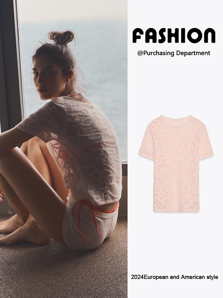 

New Summer Women's Knitted ort Sve round Ne Print Top Versatile Quali round Ne ort Sve Knitted Upper Body