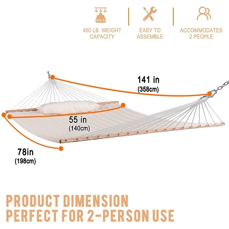Rede Danlong 2026 de 55 polegadas, dupla, em tecido acolchoado, com almofada, cama de rede natural.